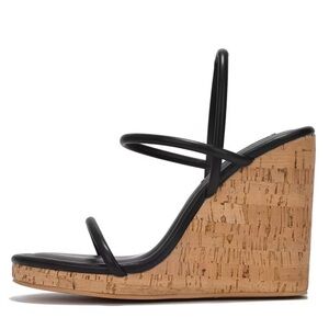 BN Black Strappy Open Toe Cork Wedge Platform Sandals (in Box)